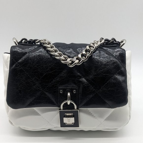 Steve Madden Handbags - STEVE MADDEN Cookie quilted faux-leather top handle handbag bag -BLACK/WHITE